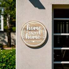 2D Flat, 1pc Rustic "Home Sweet Home" Wooden Hanging Sign With Greenery - Round Farmhouse Welcome Decor For Front Door, Porch, Garden Or Yard Craft, Hanging Sign Plaque And Other Wall Art, Rustic Farmhouse Decor For Home Office Or Porch