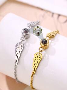 Customized Photo Projection Angel Wings Stainless Steel Bracelet, Personalized Jewelry Memorial Gift For Her, Suitable For Daily Wear, Birthday Party, Anniversary, Wedding, Beach, Valentine's Day, Graduation, Mother's Day, Christmas - Multicolor - View 4