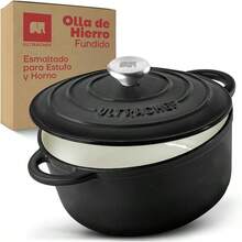 ULTRACHEF Olla de Hierro Fundido Esmaltado para Estufa y Horno| Horno Holandés Cubierto de Hierro Fundido| Olla Holandesa| Redondo| Tamaño 24, Capacidad 3.8 Litros, Rojo 44VC - Negra - Ver 12