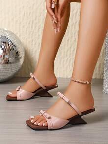 2025 Giày cao gót quai hậu độc đáo mùa hè mới cho nữ, giày mules cao gót thắt nơ cổ điển kiểu Pháp, phù hợp với trang phục - Hồng - Xem 2