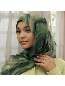 1 Khăn choàng thời trang dành cho nữ, khăn choàng/khăn choàng in họa tiết màu nước và vân đá cẩm thạch theo phong cách Bohemian, thoáng khí để mặc hàng ngày, thích hợp mặc vào mùa xuân/hè - màu xanh lá - Xem 3