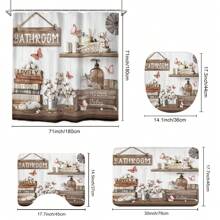 1/4 pièces Ensemble de décoration de salle de bain de style ferme, citations motivantes, grain de bois rustique, motifs floraux et de papillons. Rideau de douche imperméable en polyester avec crochets, tapis de bain antidérapant, housse de siège de toilette et accessoires de bain d'extérieur pour la rentrée scolaire
