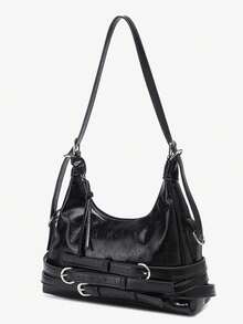 Women Leather Shoulder Bag Vintage Shoulder Bag Punk Handbag - 黑色 - 查看 8