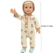 Combinaison avec capuche de 43 cm pour poupée, imprimé animal mignon, convient aux poupées nouveau-nées de 17 à 18 pouces. Vêtements et accessoires pour poupées, poupée non incluse