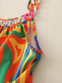 Plus Size Women Neon Plastic Buckle Patchwork Camisole - Yellow - View 3