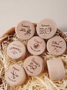 1pc Customized Unique Baby Teeth, Hair And Umbilical Cord Storage Box, Wooden Growth Memorial Gift And Photography Props,Easy Comfort,Birthday Gift - Multicolor - View 4