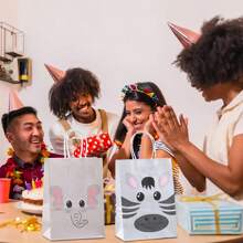 2/12/24pcs/Set Kraft Paper Animal Gift Bags, Elephant, Lion, Monkey, Tiger, Zebra, Giraffe Designs, Suitable For Wedding, Party, Birthday, Mother's Day, Graduation Packaging Bags, Party Favor Bags