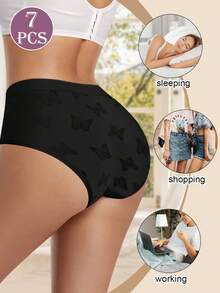 MEIYATING 7pcs Women's Seamless Ribbed Low Waist Fashionable Printed Comfortable Underwear - Multicolor - View 3