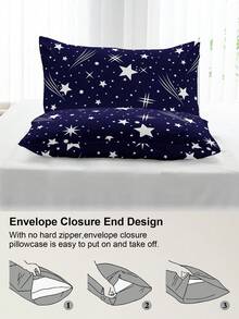 Juego de sábana ajustada con estampado de estrellas fugaces (1 sábana ajustada + 2 fundas de almohada), protector de colchón, funda de colchón para cama, juego de sábanas, suave y transpirable, para camas de todo tamaño - individual, doble, king, queen con bolsillo profundo de hasta 30 cm. Textil para el hogar. - Azul Marino - Ver 7