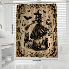1 Stücke/4 Stücke Halloween Hexe Bad Kürbis Vorhang Dekoration, schönes Einweihungsgeschenk, moderne Heimdekoration, wasserdichter Duschvorhang und Toiletten-Bodenmatte Drei-Teile-Set mit 12 Duschvorhangösen Schulanfang
