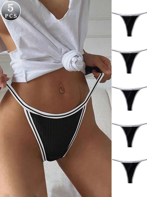 5 PCS Women Sexy Striped Underwear Stretch Breathable Thong