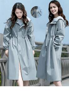 一件时尚、合身、防雨、防风、防晒的女士雨衣，适合所有季节，方便户外徒步旅行，一体式轻便成人雨衣