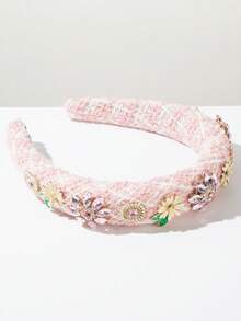 1 件高端面料海绵皇冠头带，带水钻花卉和雏菊装饰，别致女士优雅头饰，百搭新娘和派对发饰，女士发带头带，发饰，发箍 - 彩色 - 查看 10