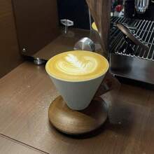 CEEFU Pottery Coffee And Tea Cup With Wood Saucer, Best For Latte, Cappuccino, Tea Or Espresso
