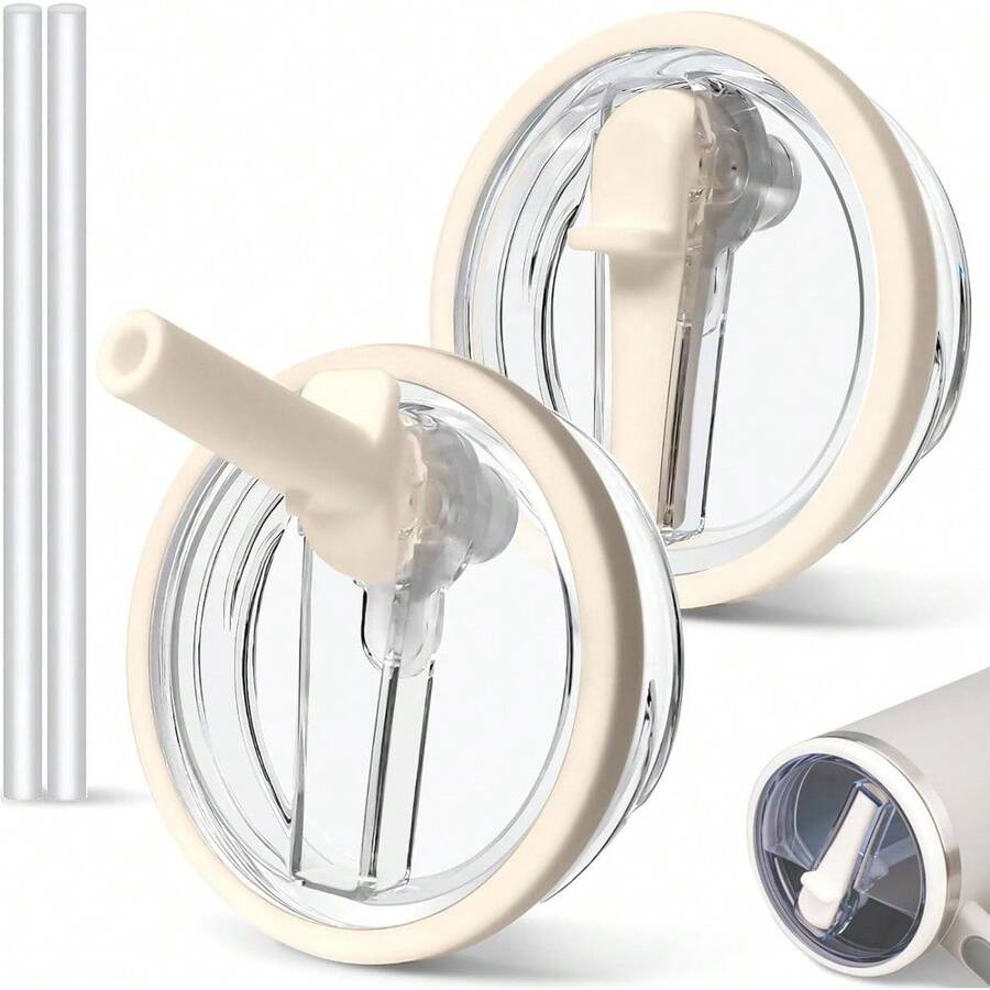 2 PCS 40oz Spill Proof Tumbler Flip Straw Lid For Cup, Leak Proof Tumbler Lid Replacement Fit For  , Reusable Tumbler Cover 40oz Cup Accessories - Kem - Xem 1