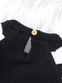 Baby Sweater Romper Striped Long Sleeve Round Neck Pumpkin Face Print Bodysuit Infant Halloween Outfit - Black - View 7