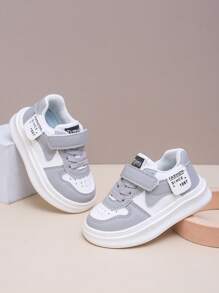 1 Pair Light Grey & White Color-Blocked Sneakers, Breathable And Chic To Pair With Shorts Or Pants, Hook And Loop Design For Easy On/Off, Soft & Cushioned Soles Like Walking On Clouds, "FASHION SINCE 1987" Branding For A Cool Vibe, Perfect For Everyday Wear, Preschool Activities And Making Your Child A Stylish Star