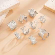 6 pièces Bagues de métal sur le dessus des doigts avec étoiles de mer et coquillages, conception pour femmes, style d'été plage