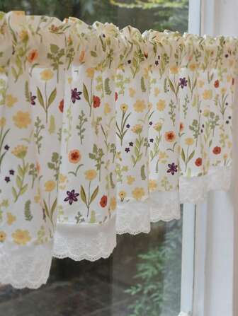 1 Pezzo di Tenda con Motivo Floreale, Tenda Romantica in Stile Francese con Fiori e Fantasie Floreali Minute, Adatta per Soggiorno, Cucina, Camera da Letto, Decorazione per la Casa