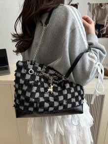 Denim Tote Bag For Women, 2020-2025 New Fashion Large Capacity One Shoulder Bag, Casual Commuter Bag With Frayed Edges