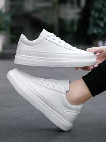 Men's Minimalist Fashionable Solid Color Patchwork Low-Top Flat Casual Shoes, Campus Style Comfortable Lightweight Everyday Sneakers Suitable For Youths & Couples