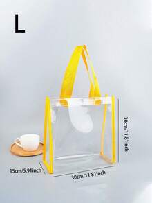 1 pieza Bolso de tote grande de PVC transparente, bolso de compras de maquillaje, bolso de gelatina, bolso de regalo, bolso de hombro transparente, bolso de fiesta, bolso de regalo de boda y cumpleaños, bolso de tote de manualidades, favor de fiesta, decoración de cumpleaños, decoración de regalo de fiesta, decoración de boda, suministros de fiesta - Dorado - Ver 2