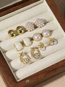 6 pièces/Set de boucles d'oreilles à clous avec décoration minimaliste de coquillage, étoile de mer et . Design mignon et doux parfait pour un port quotidien et des occasions spéciales pour femmes