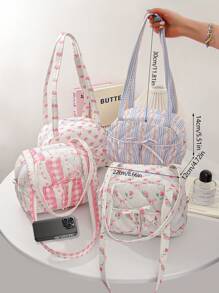 1 Peça Bolsa de Transversal Estilo Fofo e Doce, Bolsa de Mão Rosa Pequena na Moda, Bolsa de Ombro Acolchoada Floral Portátil, Bolsa de Baixo do Braço Simples para Transporte, Bolsa Multiuso para Viagem e Maquiagem, Bolsas Versáteis para Presentes, Aniversário, Amigos e Professores