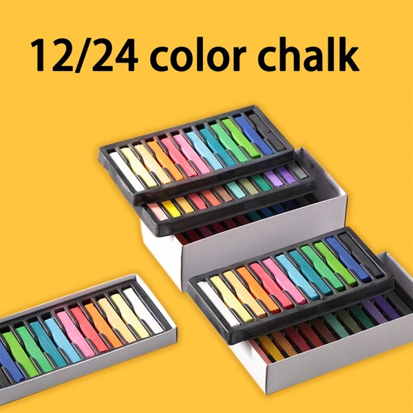 Set de 12/24 colores de tizas pastel, barras de tiza para el cabello desechables, crayones de cera de colores, tiza para pizarra. La tiza puede romperse durante el transporte, pero no afecta su uso.