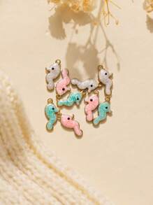5pcs/Pack 304 Stainless Steel Green, Pink, White Plated Seahorse Pendant Accessories For Necklace, Bracelet, Jewelry