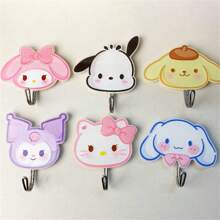 Sanrio Sanrio Cute Cartoon Sticky Hooks Featuring Characters Like Hello Kitty, Cinnamoroll, Kuromi, My Melody, And Pompom Purin, No-Drill Daily Home Decor Hooks, Perfect For Hanging Bath Towels, Hand Towels, Bags, Kitchen Tools, And Key Storage, Suitable For Living Room, Kitchen, Bathroom, Bedroom, Office Accessories