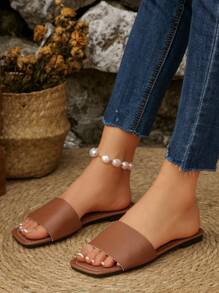 Women's Strap Rhinestone Embellished Sandals, Casual Versatile Outdoor Flat Plastic Slippers