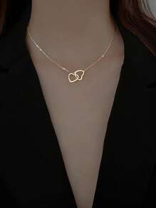 1 Piece, Double Peach Heart Necklace - Fashionable Stainless Steel Smooth Shiny Surface Non Fading Women's Jewelry, Suitable For Daily Gatherings - Mother's Day, Valentine's Day, Birthdays - Clothing Accessories And Holiday Gifts