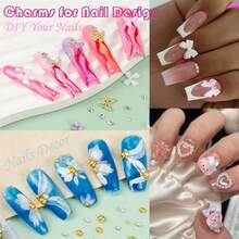 10000pcs Nail Charms And Gems: Pink Cute Bow Heart 3D Flower Charms For Junk Cases Kit; Gold Chunky Butterfly Charms For Nails Design, Small Diamond Rhinestones For Nails; Beads Pearls For Nails Art - 15 Grids-a - View 6