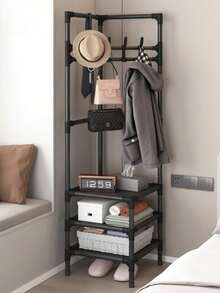 Cabide de metal de 3 níveis com ganchos e prateleiras - Organizador de roupas autônomo multiuso, cabideiro para chapéus - Cabideiro de aço inoxidável durável para quarto, sala de estar - Opções versáteis de montagem e armazenamento