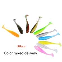 1 Pack Of 50pcs, 3.5cm/1.38in Soft T-Tail Fishing Lures, Fishing Baits For Lure Fishing, Outdoor Sea Fishing, Fishing Tackle (Mixed Colors)