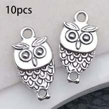 混合 10/24 件合金仿古银色猫头鹰系列吊坠配件，适合 DIY 项链、耳环、钥匙扣首饰制作时尚配饰。 - 復古銀色 - 查看 11