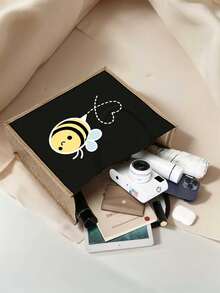 可爱蜜蜂手提包套装：轻便购物袋，配迷你零钱包。旅行化妆包：户外美妆的完美之选！勤劳的蜜蜂图案，送给妈妈、老师、朋友的完美礼物，便携式休闲收纳包，运动装饰包，礼品包，化妆包，教师节礼物，可重复使用化妆包 - 彩色 - 查看 2