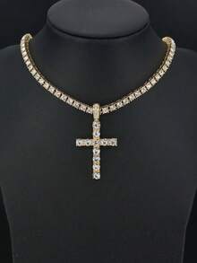 Ciondolo a croce premium con microdiamanti, collana con catena intrecciata, design unisex, adatto come regalo per la Festa della Mamma, San Valentino, Capodanno, vacanze e uso quotidiano