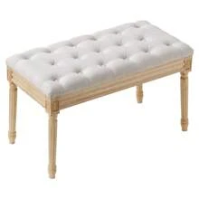KOMHTOM Banco tapizado, otomana de 40 cm de ancho, reposapiés con relleno de espuma y patas de madera de caucho, banco para zapatos, reposapiés acolchado, banco de entrada para comedor, sala de estar, dormitorio y pasillo, beige