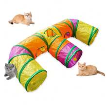 New Designed E-Shaped Cat Tunnel, Versatile Cat Self-Play Tunnel Toy, Removable & Washable, Rollable, Connectable, Suitable For All Seasons - Multicolor - View 5