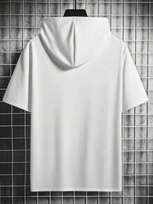 Camiseta de manga corta con capucha y cordón de unicolor casual para hombres GRDR - Blanco - Ver 2
