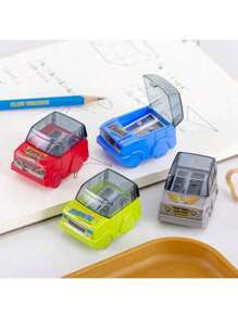3 pièces Taille-crayons en forme de voiture dessin animé créatif - Conception à clapet, en PVC, convient pour les étudiants et l'utilisation au bureau - Couleur aléatoire
