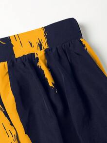 Váy suông cao cấp EARO thiết kế rộng rãi, độc đáo, in hình mực, giúp thon gọn cho nữ - Xanh lam Vàng - Xem 7