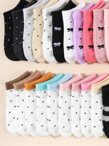 20 Pairs Random Assorted Cute Striped & Heart Print Kids Ankle Socks, Unisex Boys Girls Soft Comfortable Children Short Socks - Multicolor - View 3