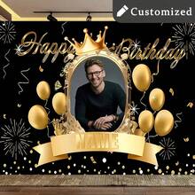 1pc Customized Black Golden Birthday Backdrop, Personalized Birthday Party Photo Poster With Name, Shiny Black Gold Background, Party Decorations Birthday Gift, Front Porch Decor And Photo Booth Props,Art Activities For Children - Multicolor - View 4