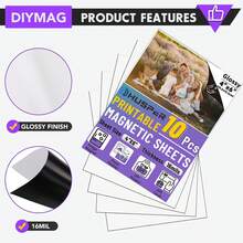 10 片可打印磁性片，4R（4 X 6 英寸）柔性磁性片，光面磁性纸，无粘性，用于喷墨打印机制作冰箱照片，DIY 工艺品照片磁性片，学校用品，返校