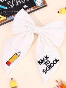 1 pieza Pinza de pelo con lazo bordado para niñas de vuelta al colegio con números de libros y letras de lápices, accesorios educativos para el cabello en el aula, pasadores de pelo académicos para niñas y adolescentes, lazos con alfabeto y matemáticas para la temporada escolar - Multicolor - Ver 4
