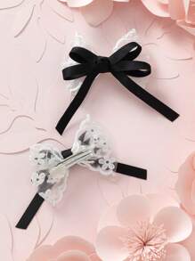 2pcs Delicate Lace Encounter Multicolor Weaving Bow Hair Clips For Children