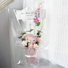 Sanrio Hello Kitty Bouquet Gift Box, Including Fabric Flowers And Leaf Pink Tones, Suitable For Home Decoration Such As Birthdays, Weddings, Anniversaries, Party Props, And Desktop Decorations. Celebration Gift | Charming Bouquet Design | Decorative Bow